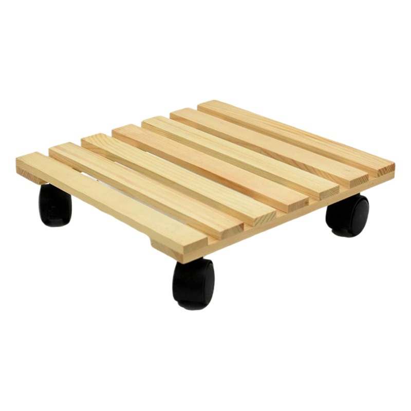 Household Movable Solid Wood Flower Pot Stand with Universal Wheels, Square Wooden Flower Stand, Flower Pot Base, in Stock