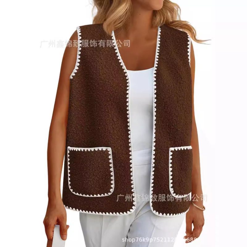 2024 Amazon Women Plush Cashmere Lightweight Vest Comfortable Sleeveless Cardigan Vest Jacket with Pocket