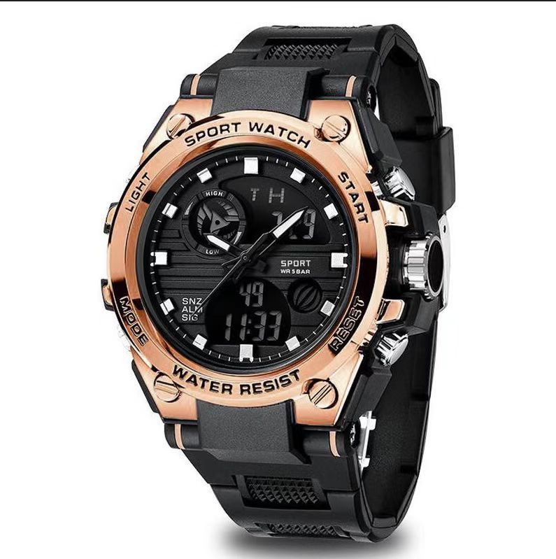 Reloj electrónico de doble pantalla transfronteriza reloj deportivo impermeable multifuncional para hombres reloj electrónico juvenil luminoso resistente a la caída