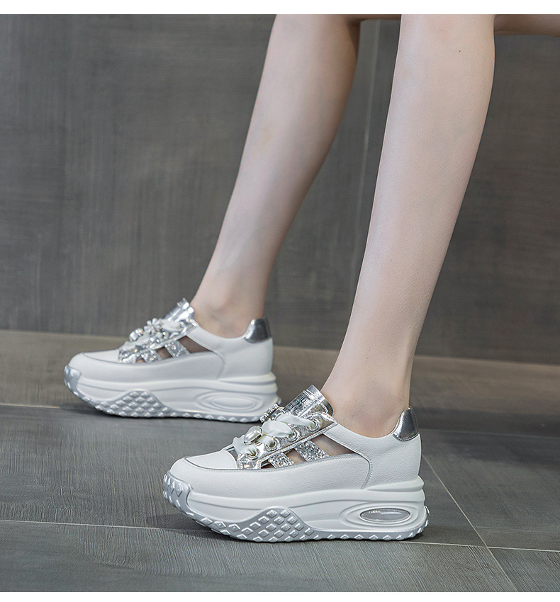 Giày sneaker nữ chunky đế dày da rỗng mùa hè 2025 tăng chiều cao — M2583 màu vàng kim, M2583 màu bạc chi tiết 16