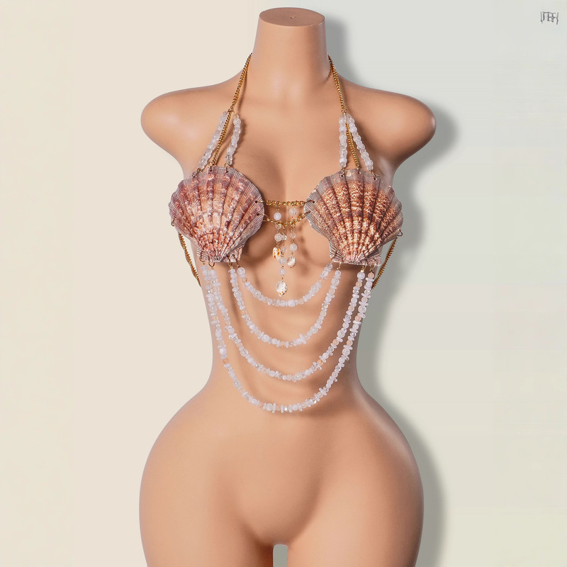 Cross-Border Shell Handmade Beaded Chain Body Chain Beach Suspender Jewelry Sexy Halter Top
