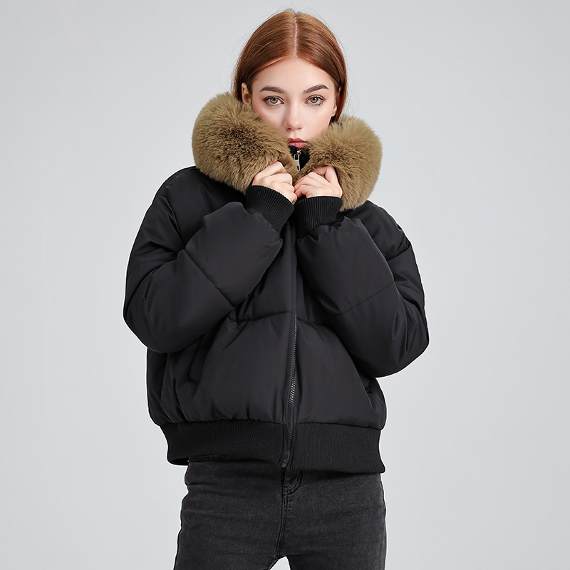 Europa y los Estados Unidos comercio exterior azul tibetano sensación de diseño encapuchado algodón cuello de invierno nuevo algodón corto chaqueta de pan