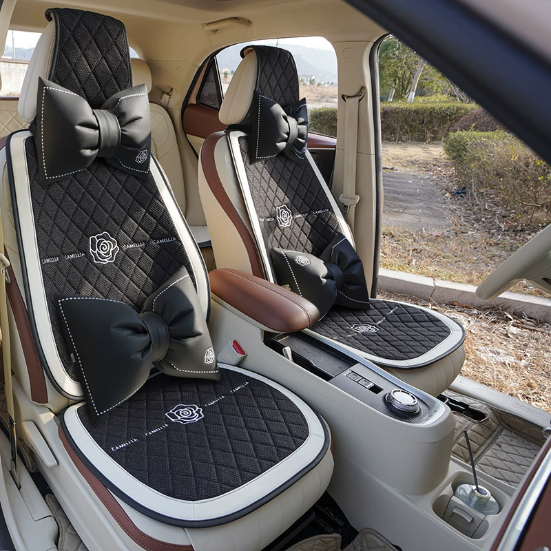 Автомобильная подушка Камелия дышащая льняная универсальная крышка сиденья для четырех сезонов наполовину сумка для женщин весной и летом