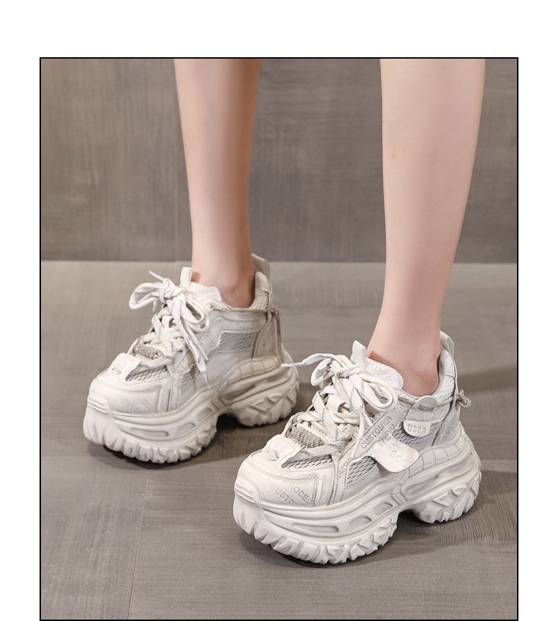 Giày sneaker nữ đế dày tăng chiều cao, lưới thoáng khí, phong cách thể thao — Tro thô chi tiết 13