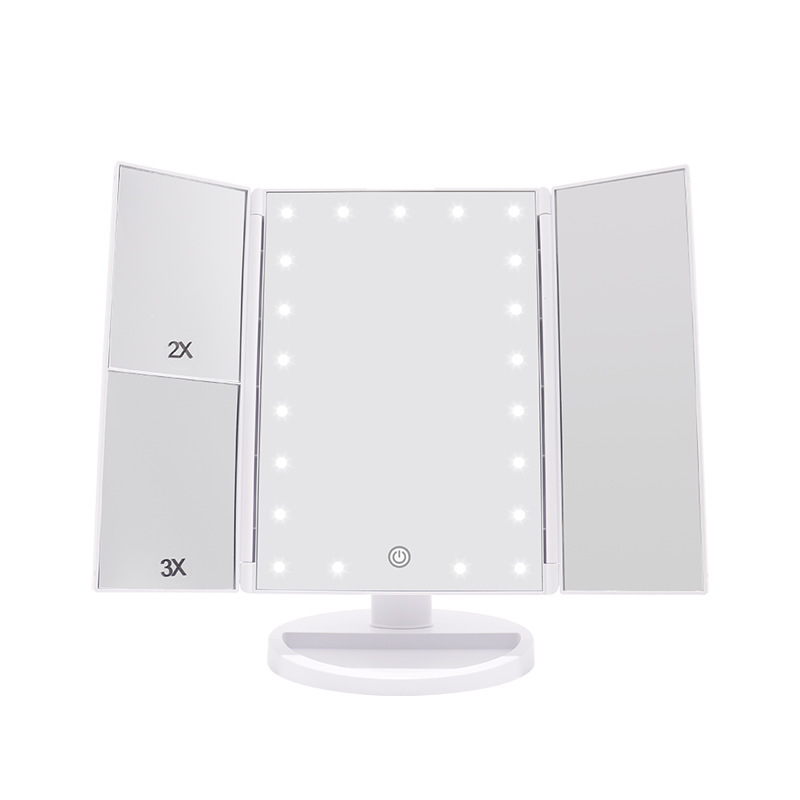 Espejo de maquillaje led Espejo de maquillaje de belleza portátil plegable Espejo de escritorio triple con luz Espejo de maquillaje led plegable de tres lados