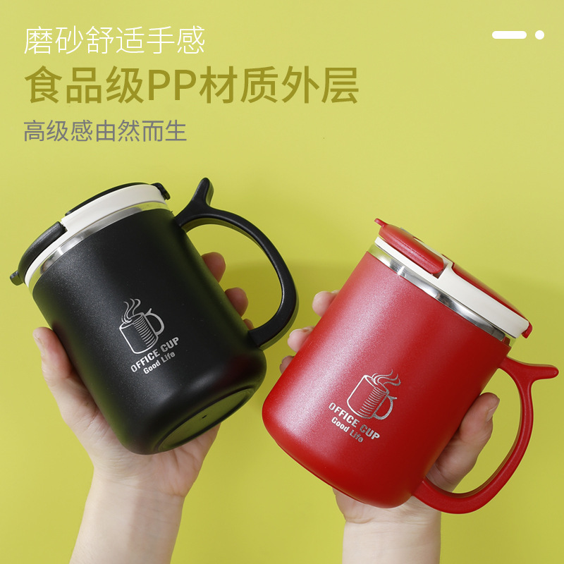 304 acero inoxidable hogar de oficina de doble capa con cubierta con taza de té con taza de menú de taza de agua de estudiantes taza de café MK8