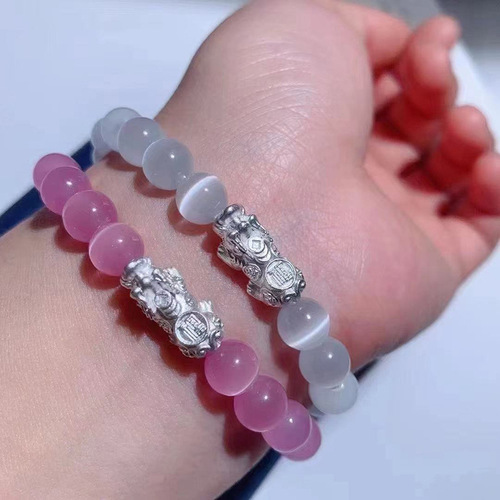 Natural cat's eye stone, sterling silver Pixiu bracelet, pure silver 999 Pixiu bracelet, live broadcast sales, companion gift wholesale