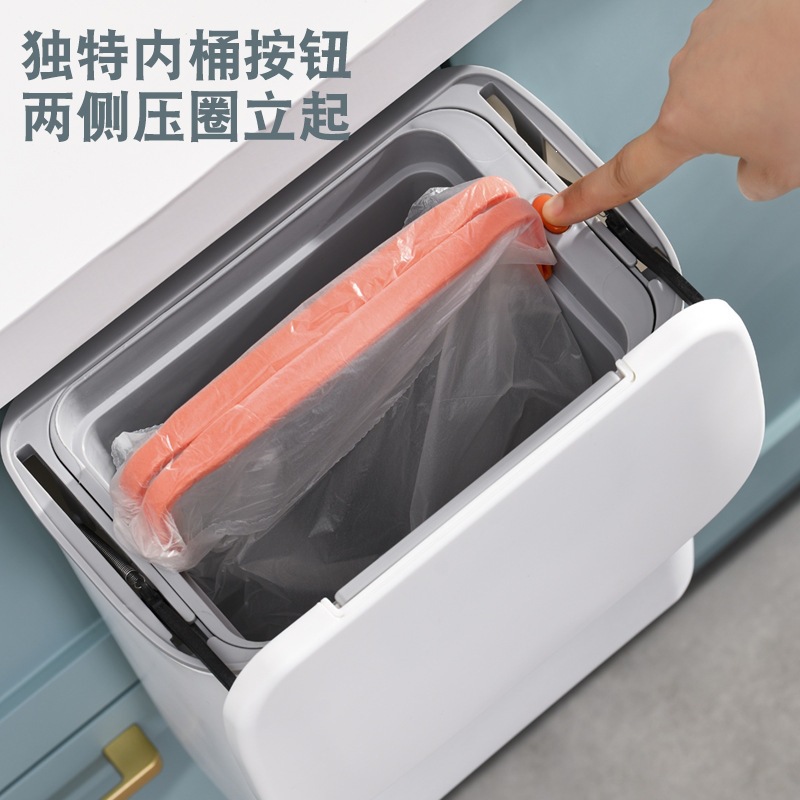 带内筒厨房壁挂式免打孔垃圾桶厨余垃圾清洁小助手家用翻盖收E18