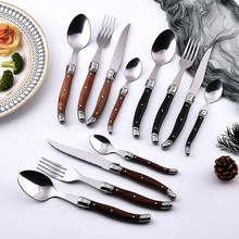 不锈钢ABS披覆木纹刀叉勺套装 黑色塑料柄餐刀叉勺 花梨木柄餐刀