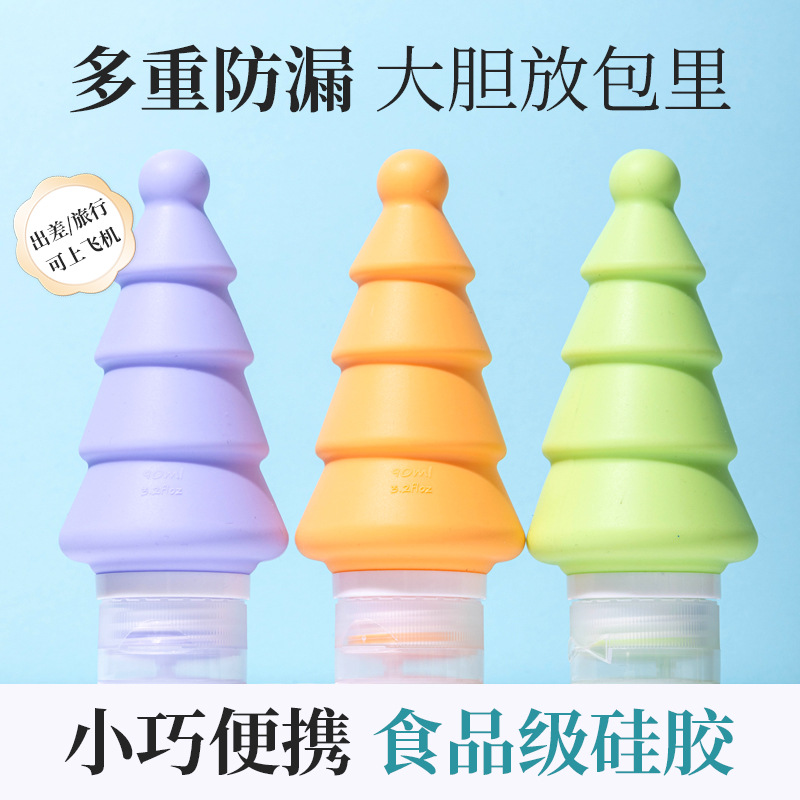 跨境新款圣诞树硅胶分装瓶旅行沐浴露洗发水收纳瓶套装硅胶乳液瓶