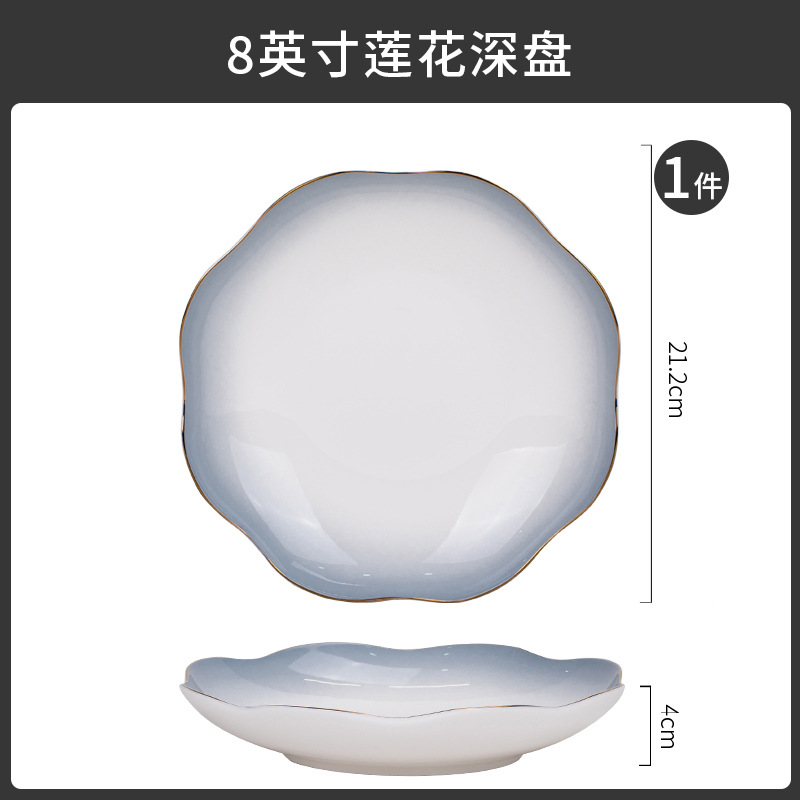 Tangshan tazón doméstico nuevo tazón de fideos hueso porcelana cubiertos sopa tazón de pintura dorado color gradiente puede microondas tazón de cerámica