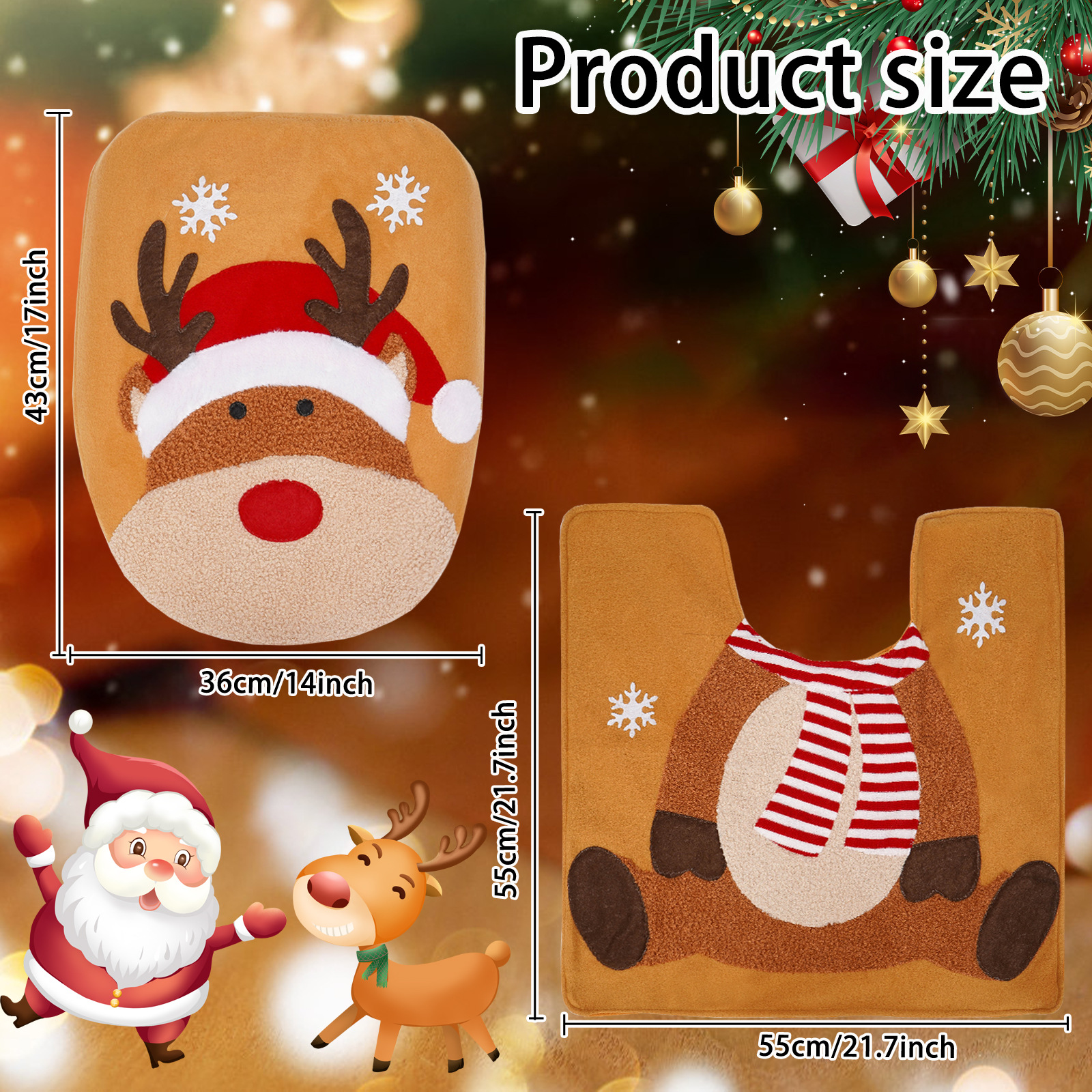 Transfronterizo nueva Navidad decoración cubierta de inodoro alces baño Baño suministros conjunto de dos piezas