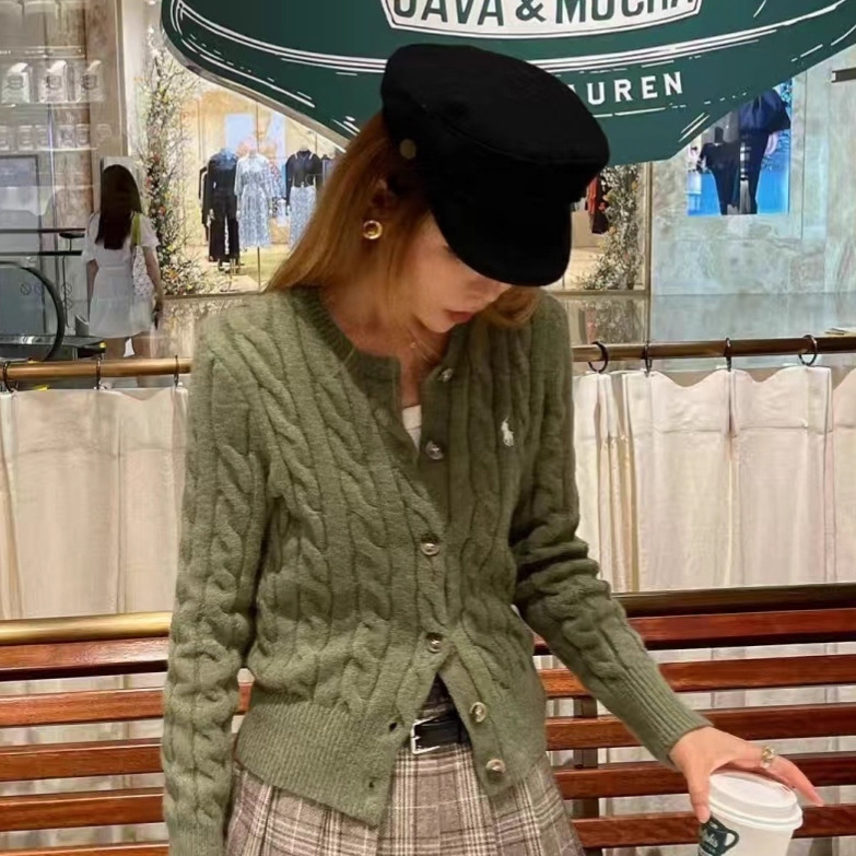 High Version Rl Laffy Pony Embroidered Round Neck Knitted Cardigan Versatile Thick Hemp Flower Sweater Top Loose Casual Women High Version Rl Laffy Pony Embroidered Round Neck Knitted Cardigan Versatile Thick Hemp Flower Sweater Top Loose Casual Women