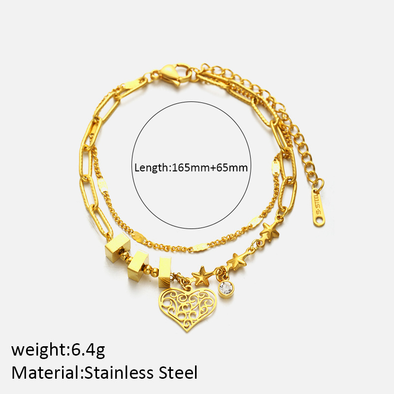 11g Weight 304 Stainless Steel Pendant Material Zircon Inlay Material Bracelets Classification 304 Stainless Steel Chain Material 1 Piece Quantity Holiday, Daily Occasion 304 Stainless Steel Material Starfish, Heart Shape Pattern Women's Gender Layered, Plating, Inlay Design Casual, Beach Style Casual Beach Starfish Heart Shape 304 Stainless Steel Zircon Bracelets In Bulk 无