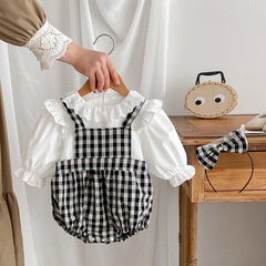2024嬰兒春季衣服女寶寶包屁衣女童韓版長袖姐妹裝春秋款爬服哈衣