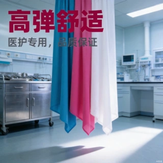 TR四面弹细条纹高弹TR混纺医护服面料人棉细斜手术室护士服200GSM