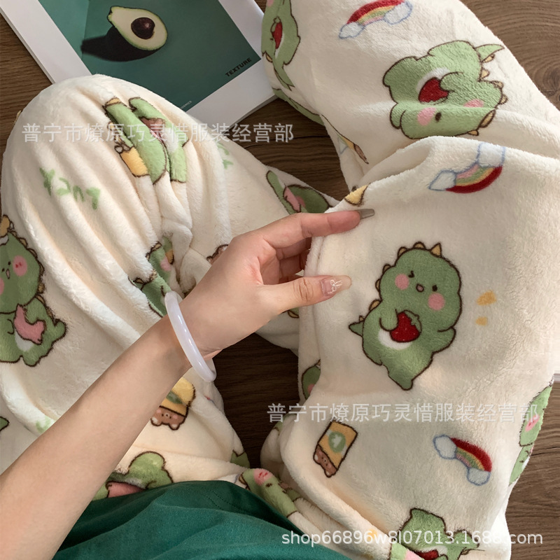 Pantalones de pijama de franela de coral de dibujos animados, pantalones de pijama de hombre, pantalones de invierno de otoño de mujer, pantalones caseros