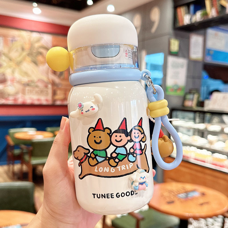 어린이 초등학생 휴대용 이중음용 빨대 보온물병 490ml