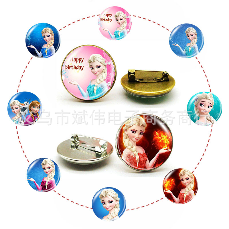 Foreign Trade Accessories Frozen Aisha Time Gem Brooch Badge Clothing Pin European and American Vintage Jewelry