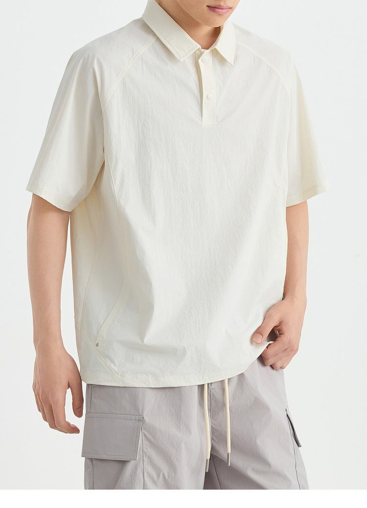 Áo polo nam tay raglan thể thao thành phố, chất liệu nhẹ khô nhanh — Màu trắng sữa chi tiết 20