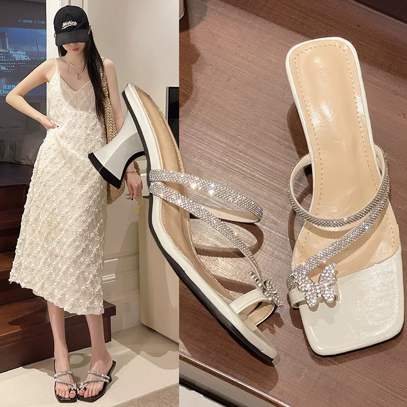 Сланцы, обувь, слайд на каблуке, подходит к юбке с бабочкой, стиль Chanel