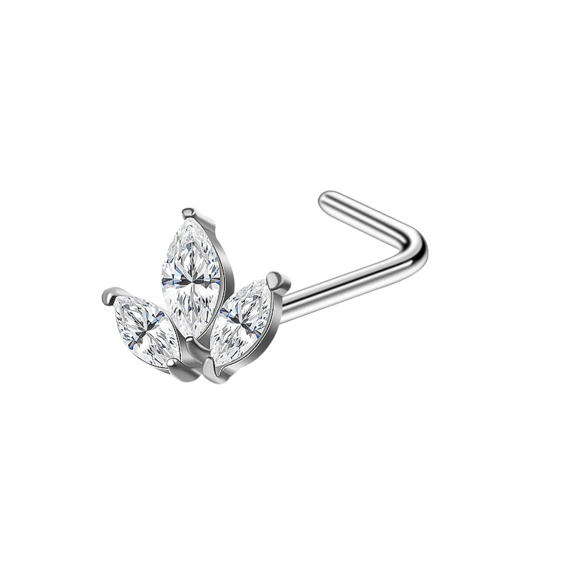 Bent Rod Stainless Steel Fashion Zircon Side Nose Stud Fine Needle Piercing Earring Yiwu Source Manufacturer Wholesale_voghion.com