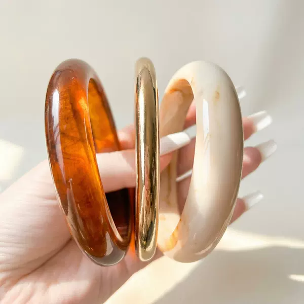European and American Cross-Border Ins-Style Design Round Resin Bracelet, Personalized Acrylic Alloy Stackable Bracelet for Women