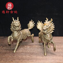 仿古纯铜麒麟一对摆件麒麟装饰工艺礼品古玩铜器收藏装饰品