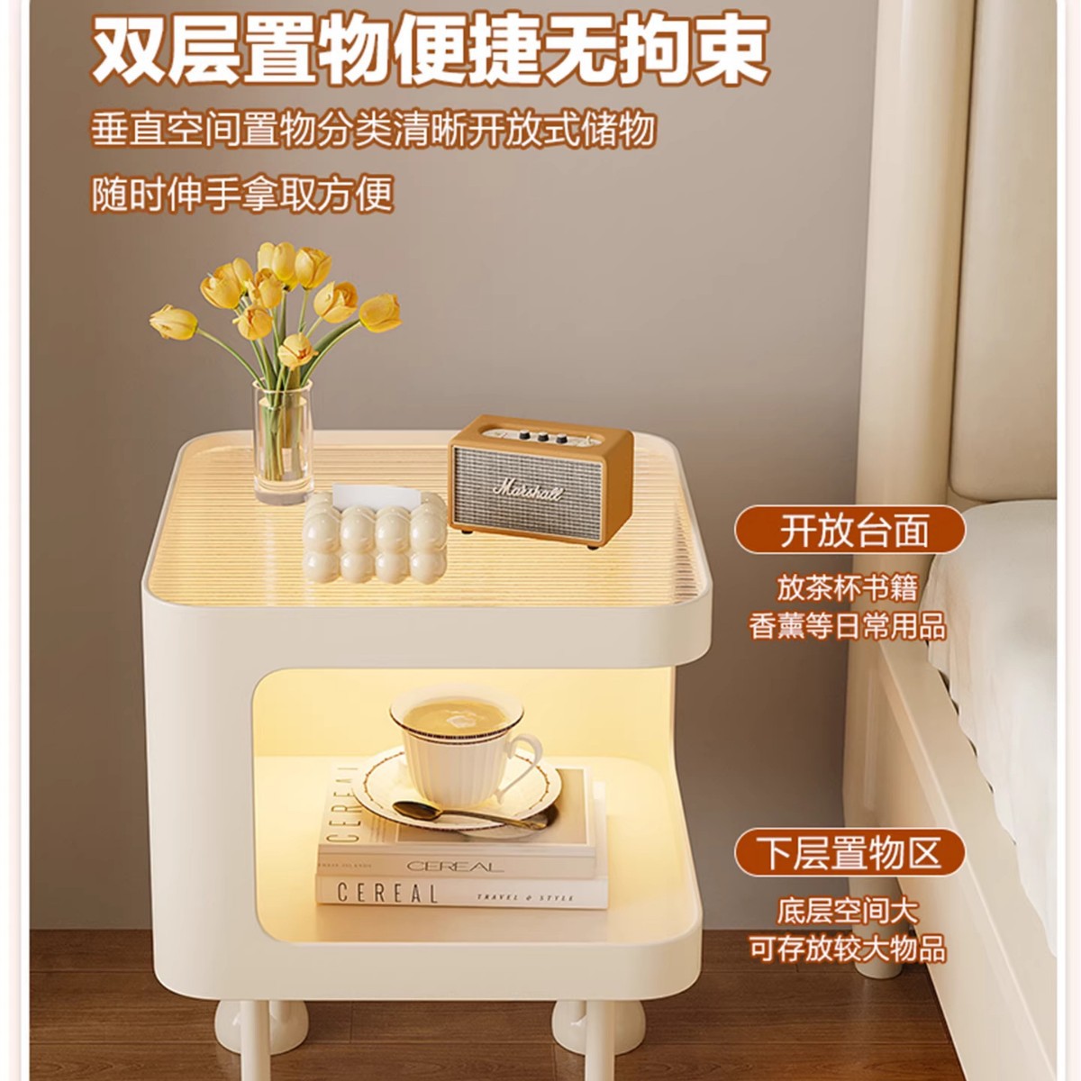 Bedroom Bedside Table, Small Living Room Sofa Side Table, Creative Minimalist Glass Corner, Light Luxury and High-End Storage Side Table