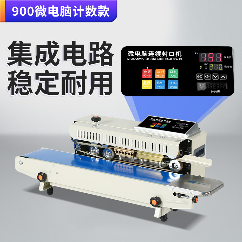 Máquina de sellado continuo automático para bolsas de aluminio comerciales de té, bolsas de papel y plástico, máquina de sellado térmico, fecha de impresión de acero, fecha de impresión de tinta