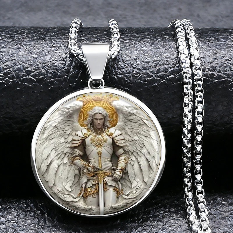 Cross-Border Men's Stainless Steel Archangel Saint Michael Pendant Necklace, Rust-Proof and Wear-Resistant, Personalized Jewelry, Gift for Boyfriend