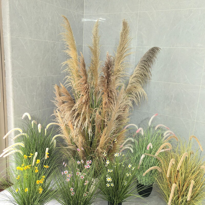 玄硕仿真芦苇干花假花北欧风客厅玄关插花橱窗隔断装饰绿植造|undefined