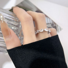 925高碳钻食指小巧排钻叠带开口戒指女小众设计时尚简约个性ins潮