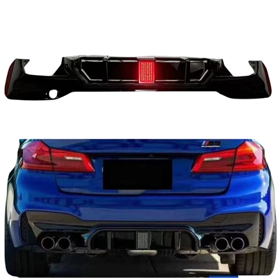 Suitable for Bmw 5 Series G30/G38 Racing Model Rear Lip with Square Lights, Glossy Black Carbon Pattern Rear Diffuser Tail Lip Surround (Big Surrounded)