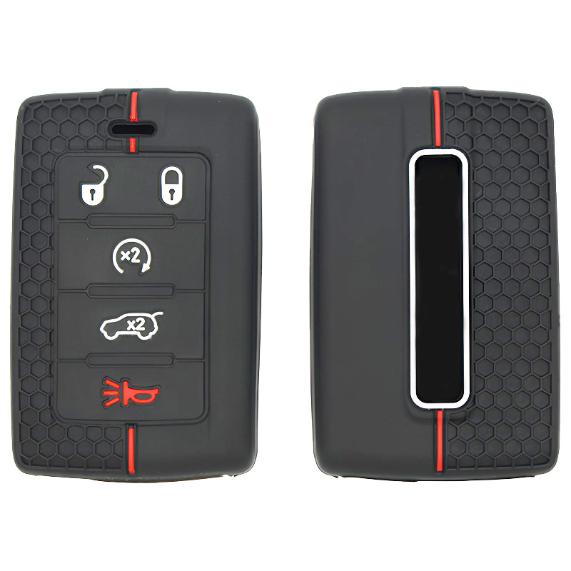 Jeep Textured Silicone Key Cover for Commander 5-Button Jeep Wrangler (Static Rod/Key Bag) - red
