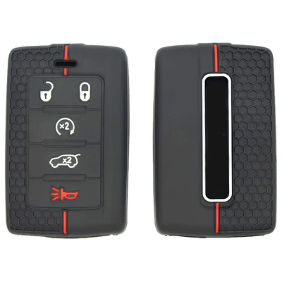 Suitable for Commander 5-Key Wagoneer Grand Cherokee Jeep Wrangler Textured Car Silicone Key Cover (Static Rod/Key Bag) - black-red-line