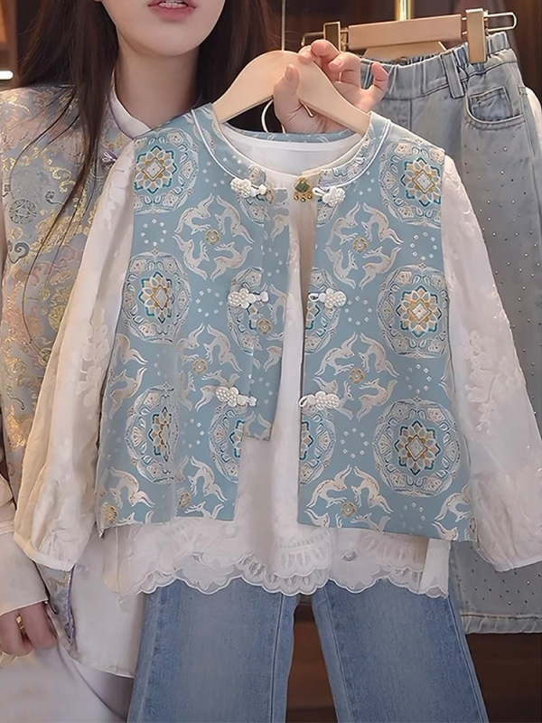 女の子韓服 2025 新作春服子供のおしゃれな中国風スーツ春秋女の子ツーピースセット|undefined