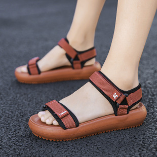 2023 New Sandals Women's Summer Korean Style Slip-on Soft-soled Sandals Outer Wear Thick-soled Sandals Non-slip Wear-resistant Slippers