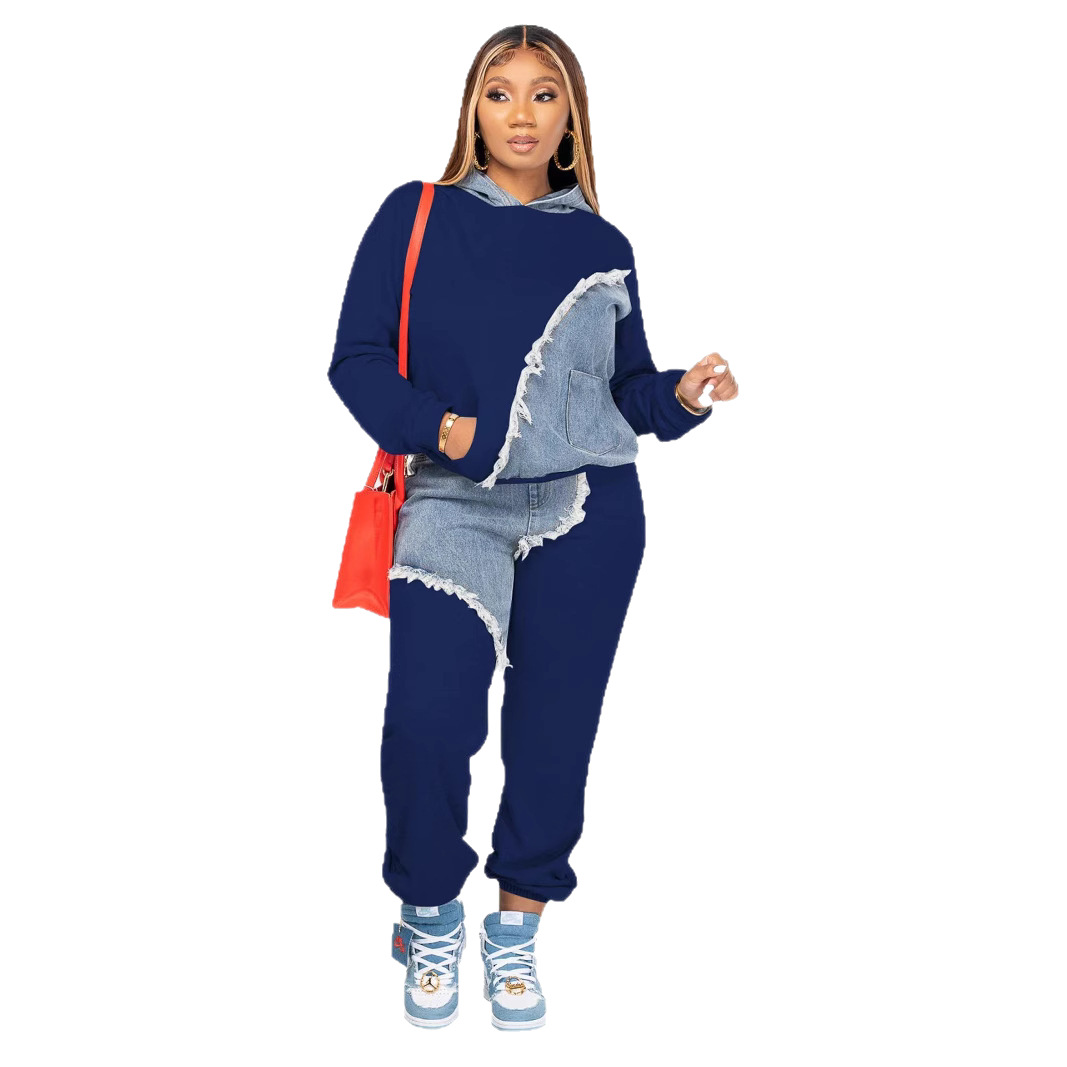 Jh322 European and American Cross-Border Women's Clothing Amazon Independent Site Fashion Casual Hooded Fleece Sweatshirt with Jogger Pants Long Style Two-Piece Set 5