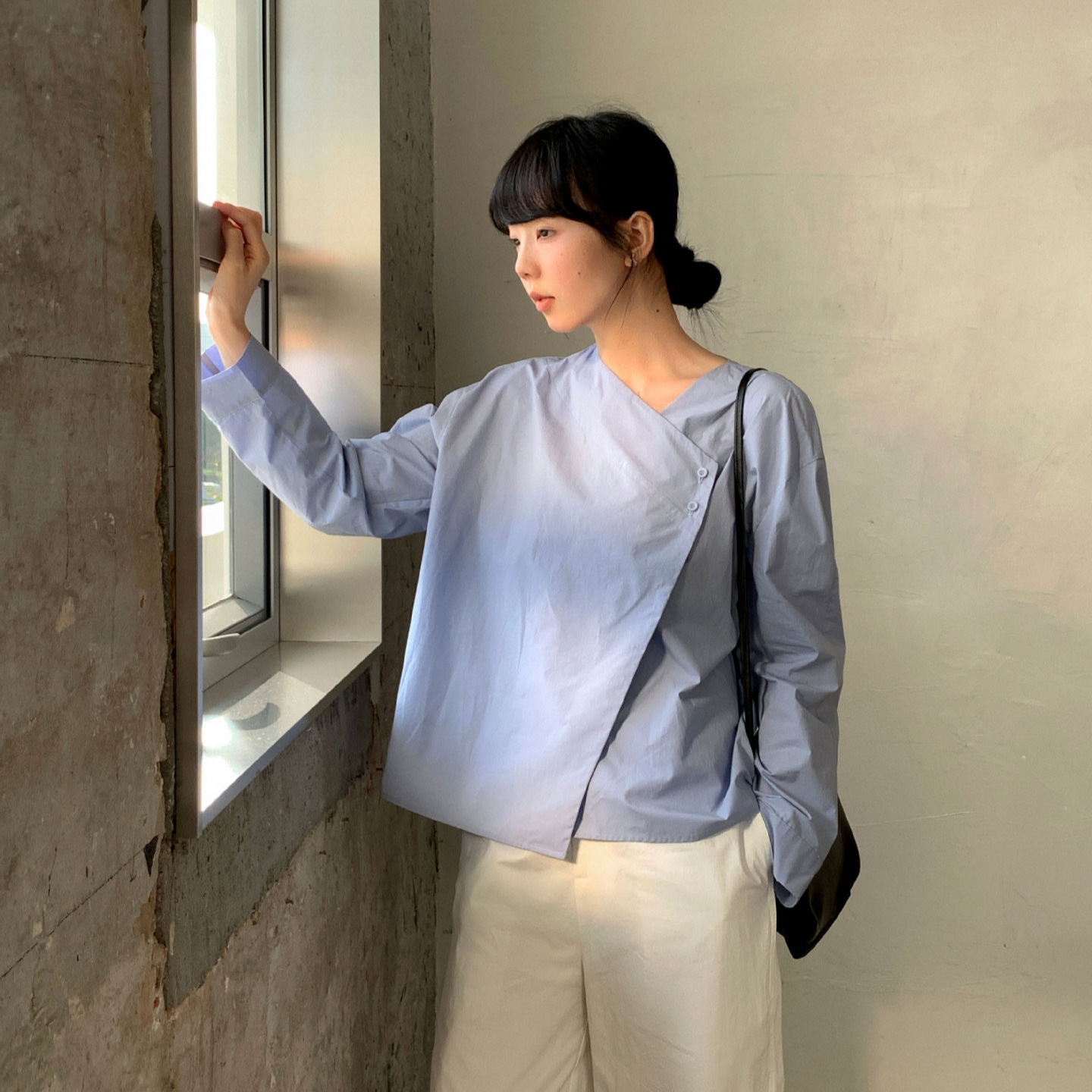 6UP早春韓系設計感袋襯衫女2025廣州13行新款通勤休閒氣質91053S