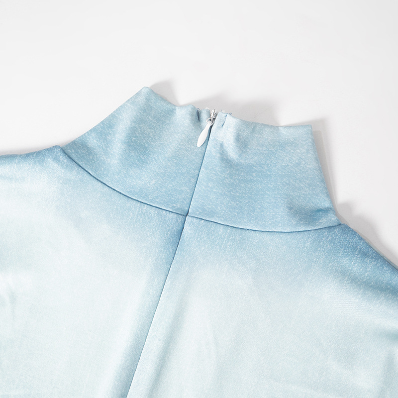 Women Clothing Autumn Winter Imitation Denim Body Print Long Sleeve Turtleneck Horn One Piece Trousers