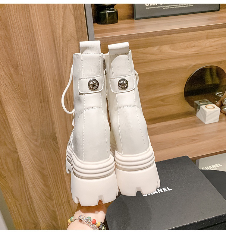 Boot nữ cổ thấp da thật gót siêu cao 15cm đế dày tăng chiều cao lót lông mùa thu đông — Lớp lót đơn màu trắng nhạt 12cm chi tiết 24