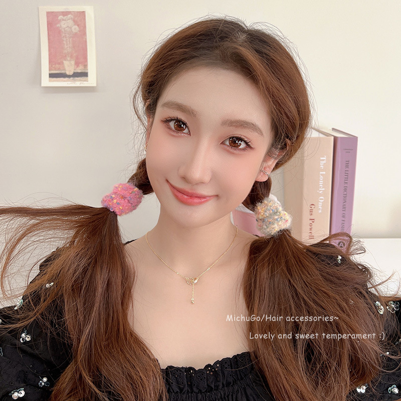 Lana de alta elástica femenina Intestino grande banda de pelo femenino corbata cabeza alta Cola de Caballo bola cabeza cuerda de pelo no duele el pelo banda de goma temperamento cuerda de pelo