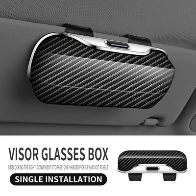 Car Glasses Case, One-Click Opening Sun Visor Storage Box for Car Sunglasses, High-End (Car Glasses Clip/Bill Clip) - carbon-fiber-black-please-note-if-you-need-a-car-logo