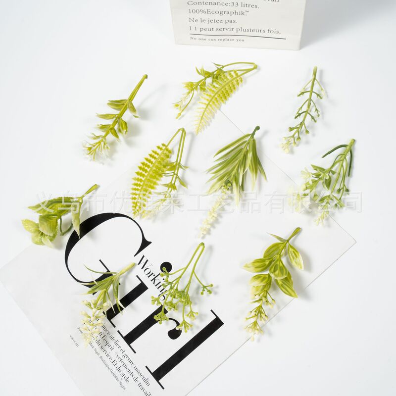 Temu Hot Selling Simulated Green Plants 2-Pronged Ferns Aquatic Plants DIY Handmade Garland Hat Decorative Flower Accessories Materials