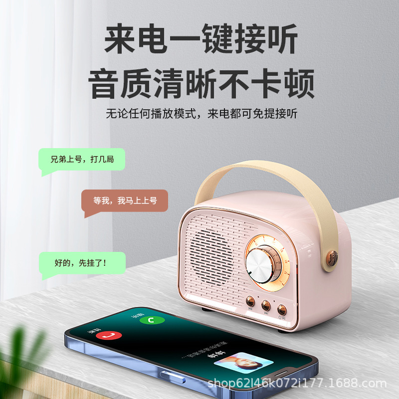 クリエイティブレトロbluetoothスピーカーミニポータブルusbメモリtfカードアルミ合金fm bluetooth付き小音響源工場|undefined