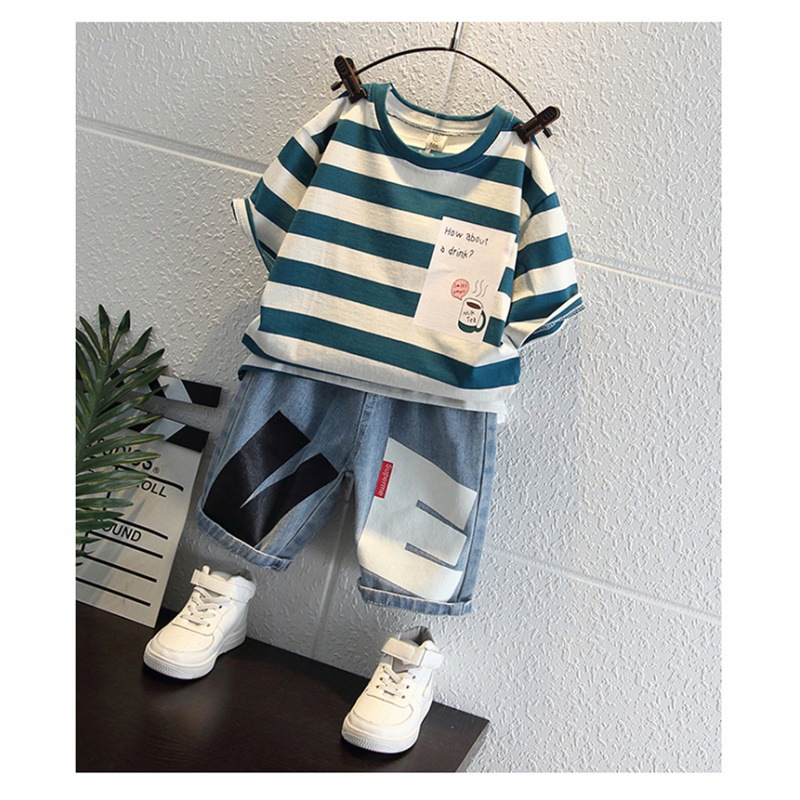 Children's Clothing Summer Boys' suit Summer Clothing Children's Short-sleeved T-shirt Top Jeans Children's Sportswear Two-piece Set