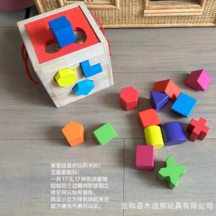 Children's Early Education Puzzle 17-Hole Intelligence Box Shape Matching Multi-Hole Cognitive Building Blocks 2-4 Years Old Baby Solid Wood Toys