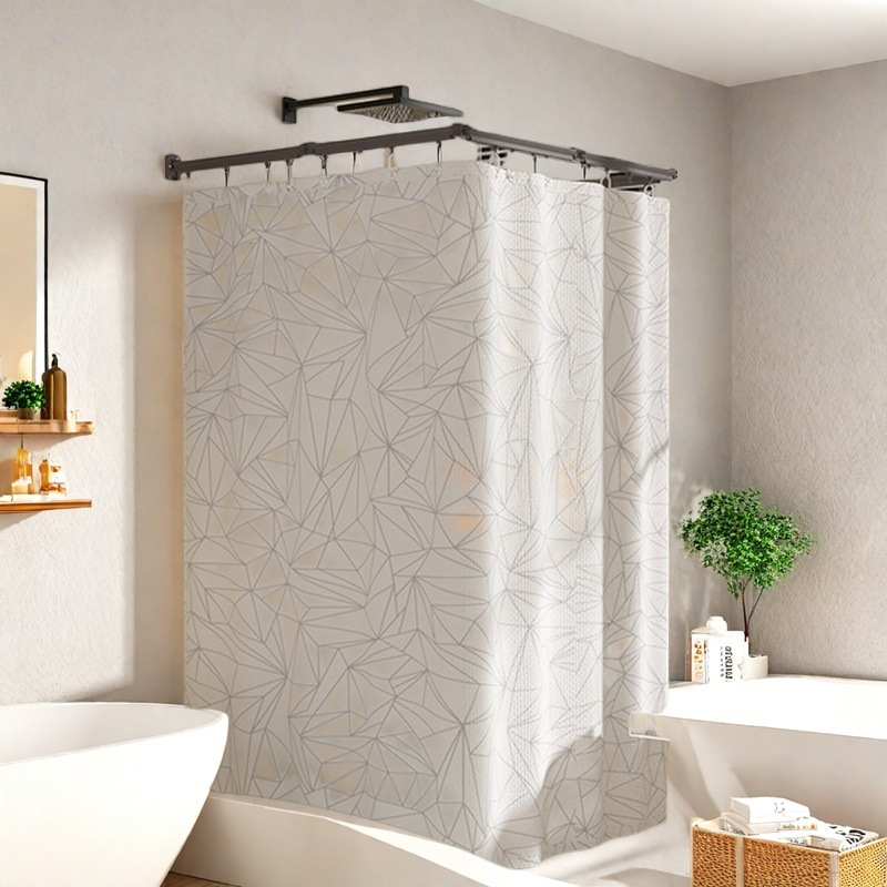 Invisible Folding Shower Curtain Rod Punch-Free Bathroom Bath Partition Bathroom Dry and Wet Separation Shower Waterproof Water Curtain