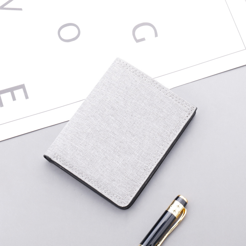 Cartera de lona vertical corta para hombres, cartera de conducir ultra delgada para hombres, mini cartera con cremallera delgada